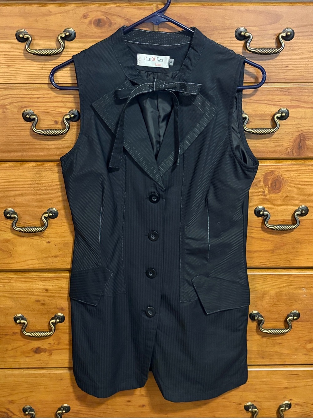 Black Sleeveless Button Front Blouse with Neck Tie